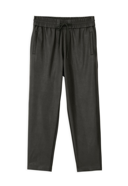 LEATHER JOGGER PANTS DARK KHAKI