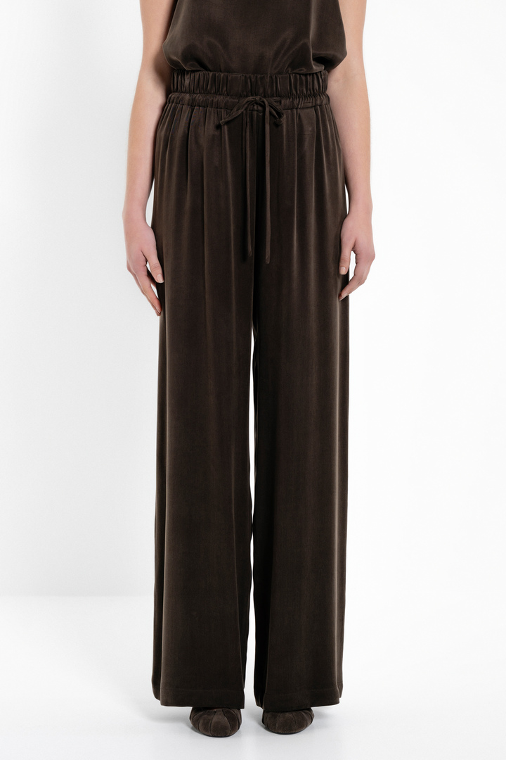 CUPRO VISCOSE WIDE-LEG PANTS DARK BROWN