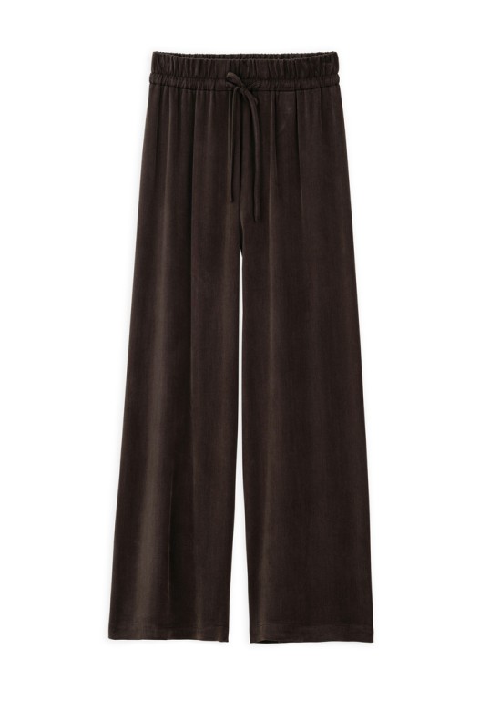 CUPRO VISCOSE WIDE-LEG PANTS DARK BROWN