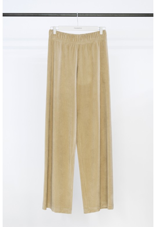 VELOUR CORDUROY WIDE-LEG PANTS BEIGE