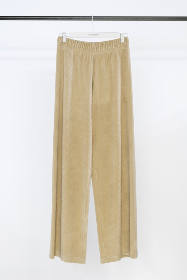 VELOUR CORDUROY WIDE-LEG PANTS BEIGE