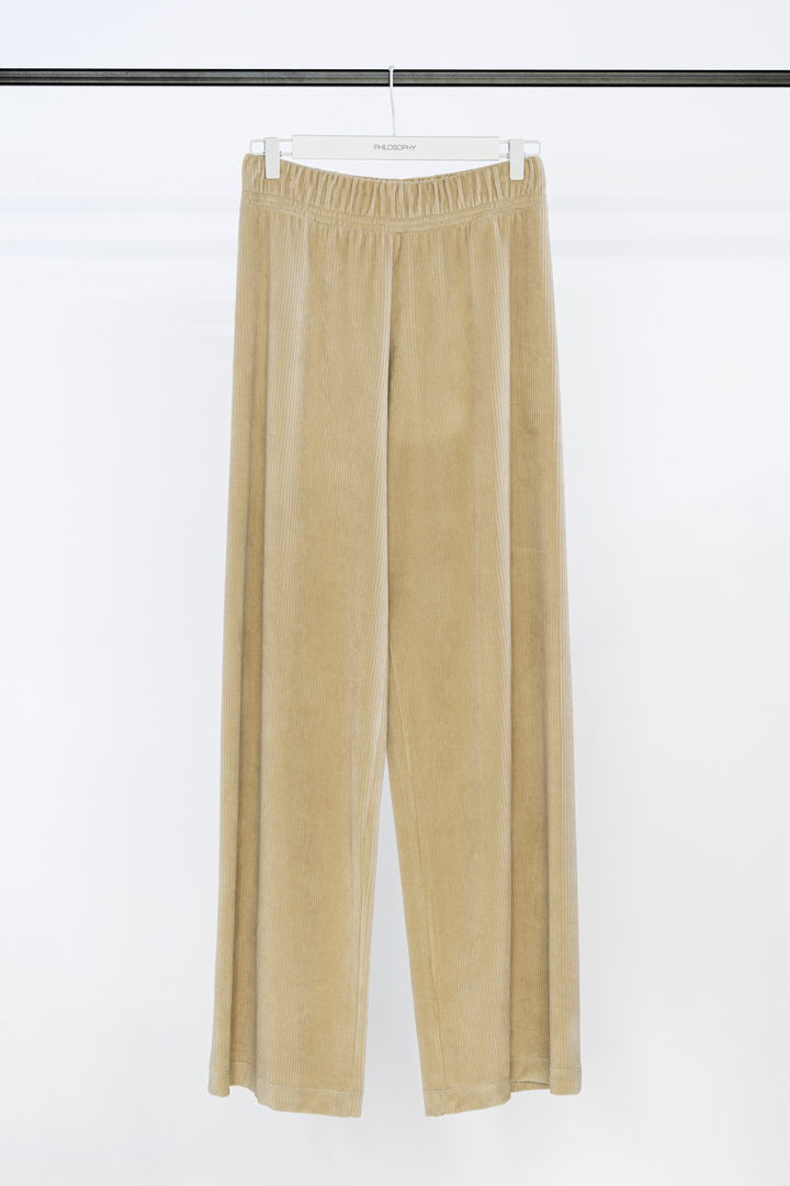 VELOUR CORDUROY WIDE-LEG PANTS BEIGE