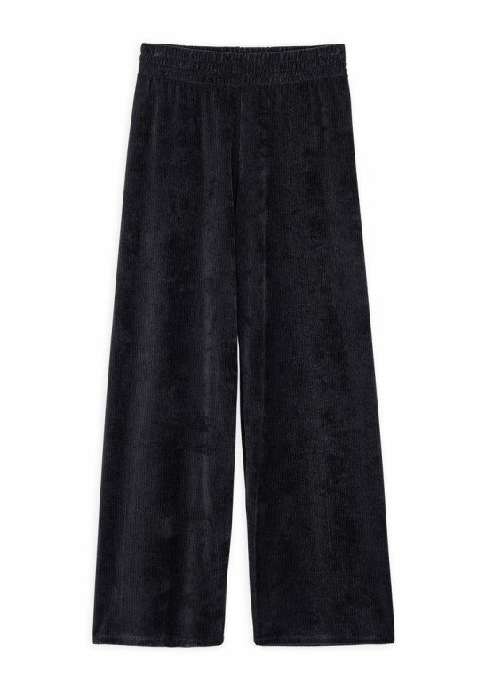 VELOUR CORDUROY WIDE-LEG PANTS BLACK