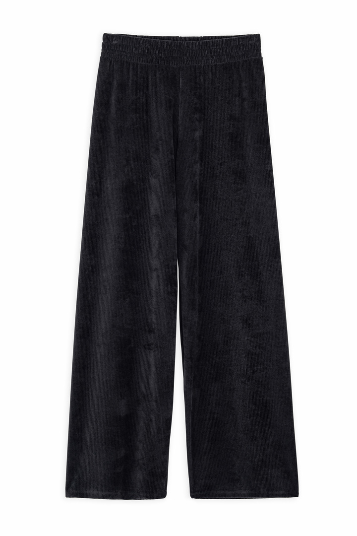VELOUR CORDUROY WIDE-LEG PANTS BLACK