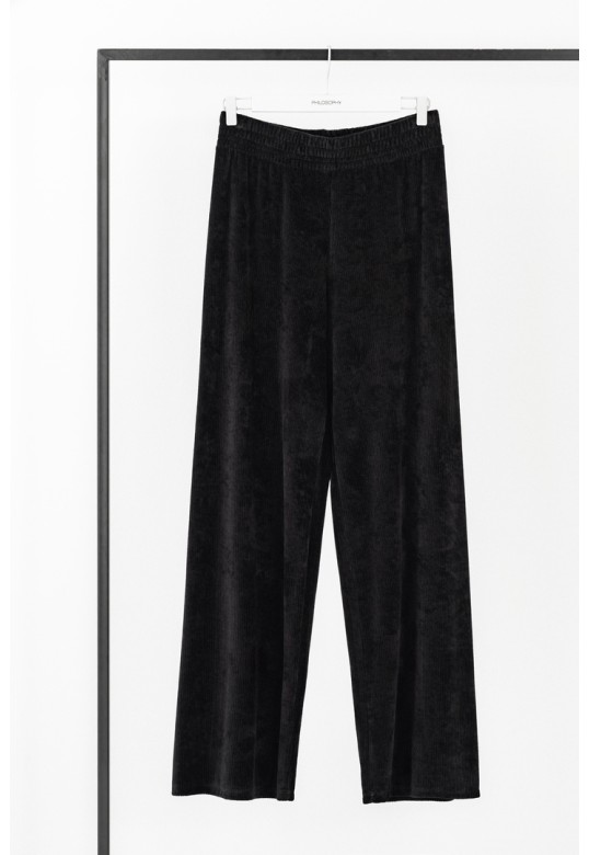 VELOUR CORDUROY WIDE-LEG PANTS BLACK