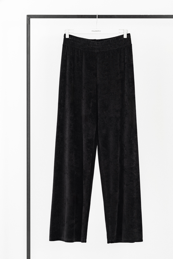 VELOUR CORDUROY WIDE-LEG PANTS BLACK