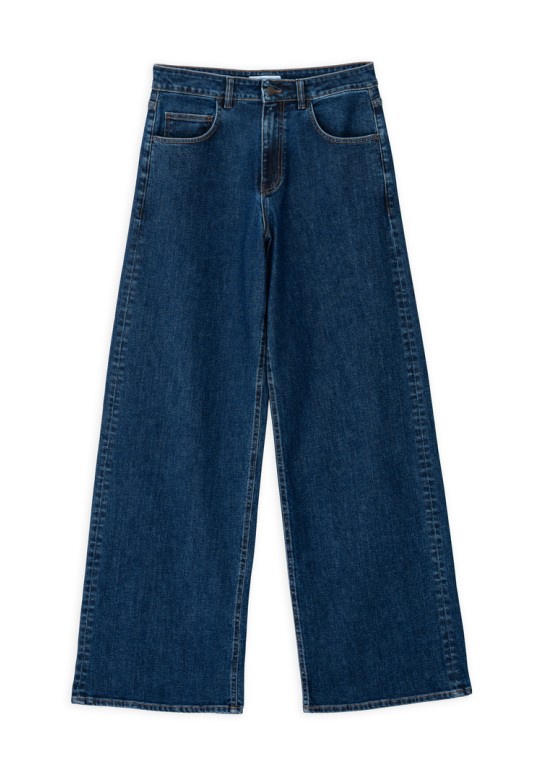 DENIM WIDE LEG JEANS MID BLUE