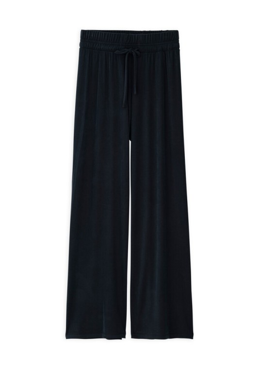 RIB SANDWASHED WIDE LEG PANTS BLACK