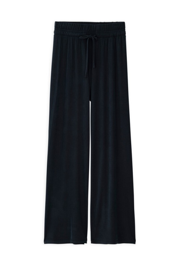 RIB SANDWASHED WIDE LEG PANTS BLACK