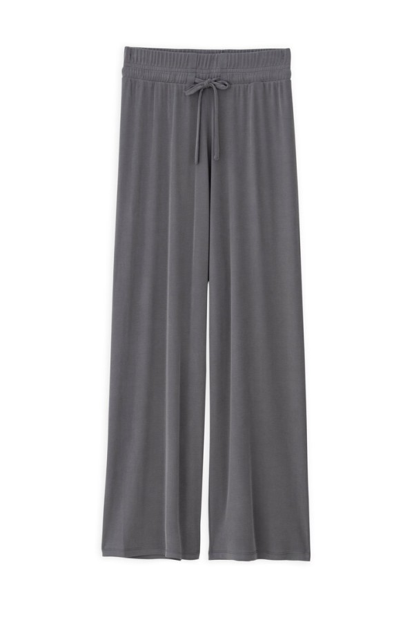 RIB SANDWASHED WIDE LEG PANTS GREY