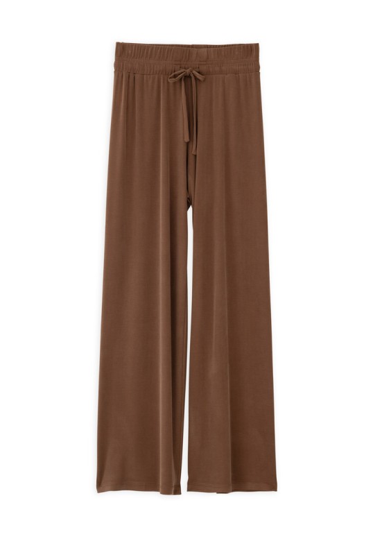 RIB SANDWASHED WIDE LEG PANTS LIGHT BROWN