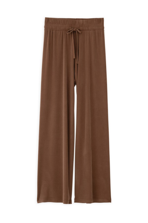 RIB SANDWASHED WIDE LEG PANTS LIGHT BROWN