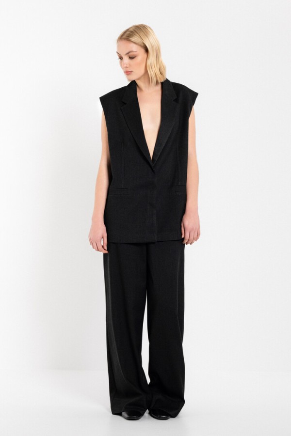 TWILL T/R WIDE LEG PANTS BLACK