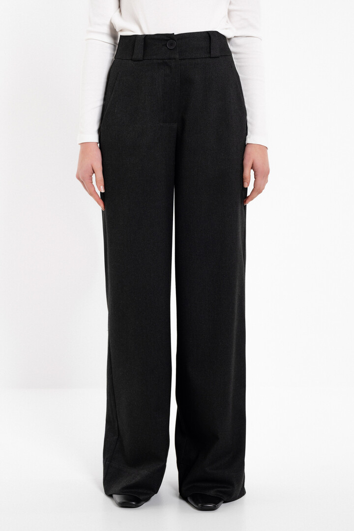 TWILL T/R WIDE LEG PANTS BLACK