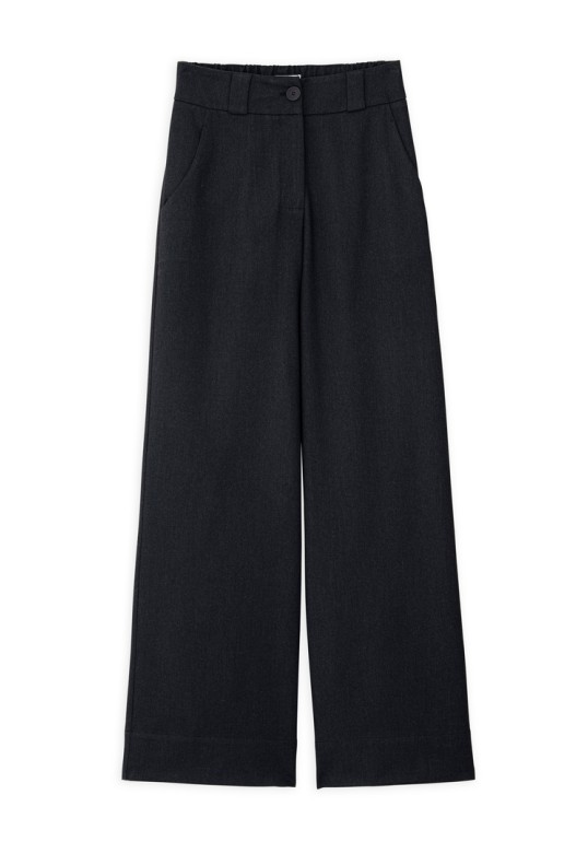 TWILL T/R WIDE LEG PANTS BLACK