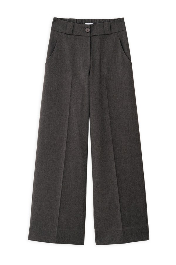 TWILL T/R WIDE LEG PANTS BROWN