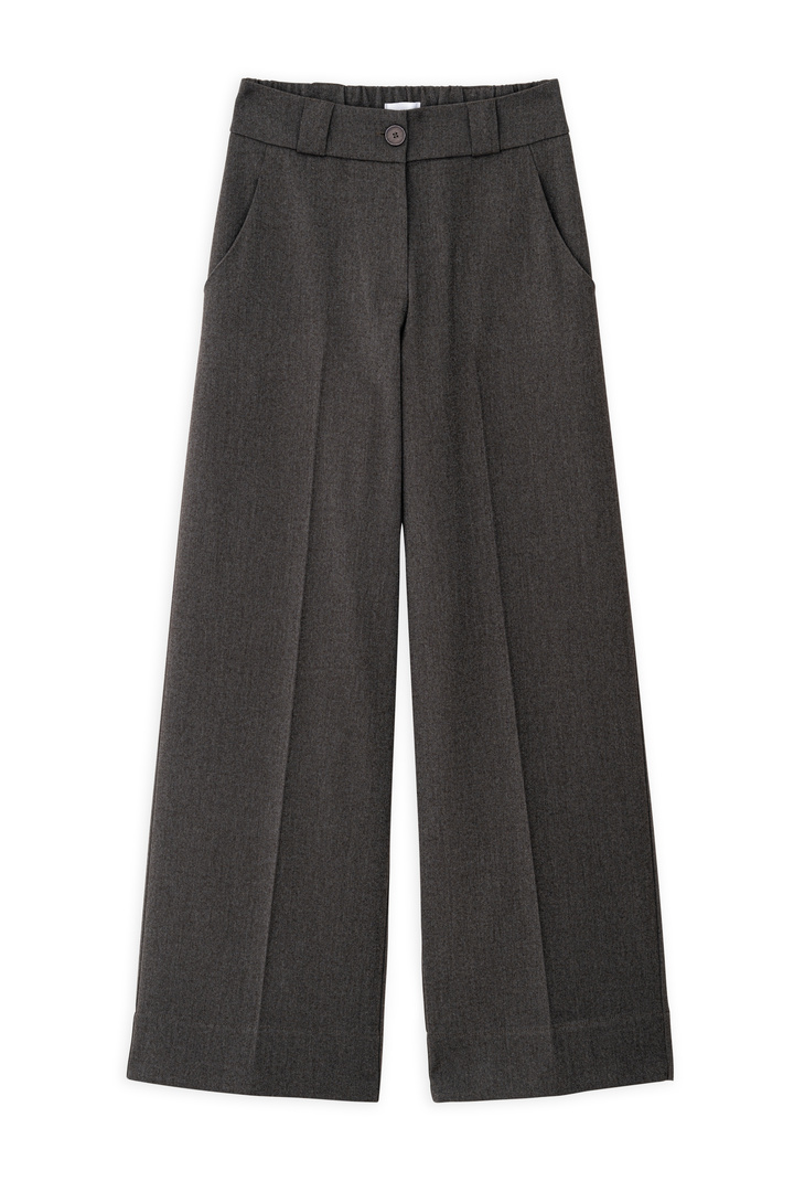 TWILL T/R WIDE LEG PANTS BROWN