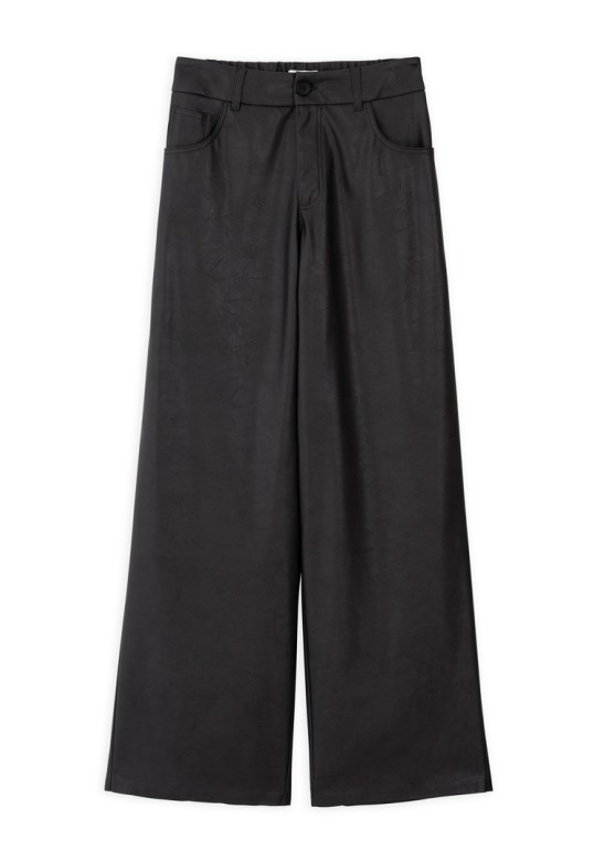 LEATHER WIDE LEG PANTS DARK BROWN