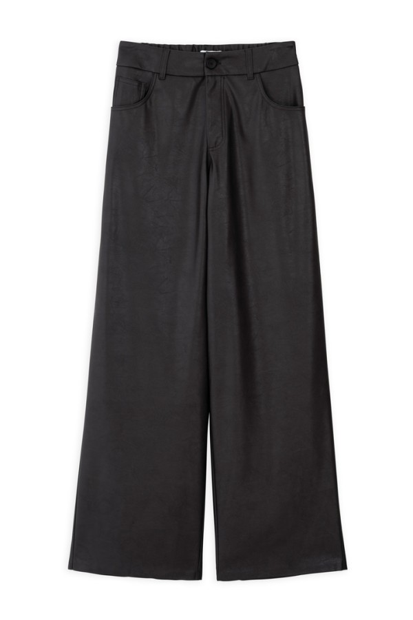 LEATHER WIDE LEG PANTS DARK BROWN