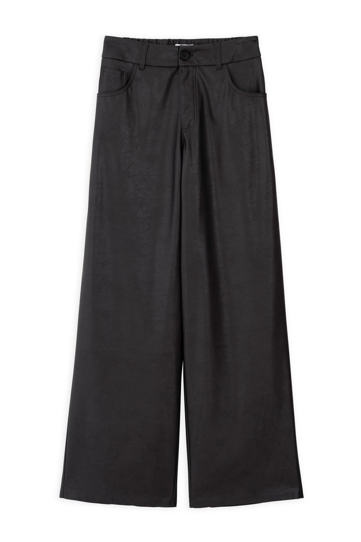 LEATHER WIDE LEG PANTS DARK BROWN