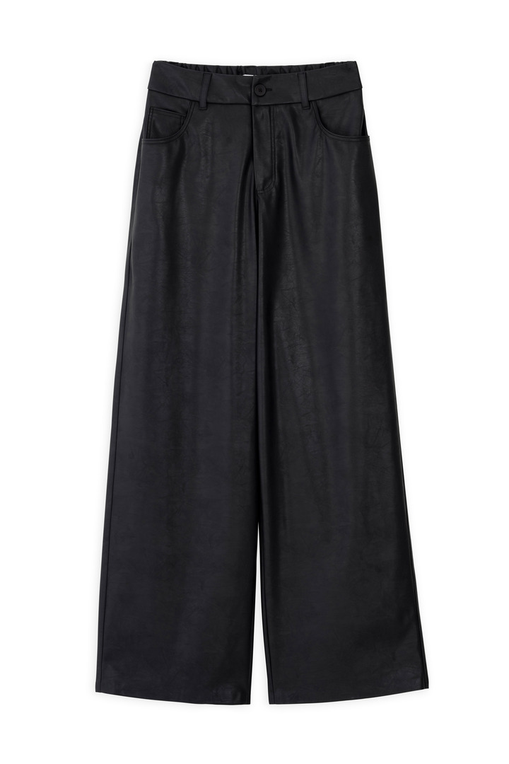 LEATHER WIDE LEG PANTS BLACK