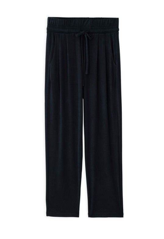 RIB SANDWASHED PLEATED PANTS BLACK