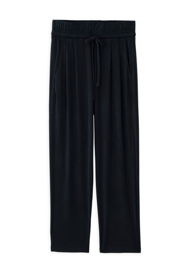 RIB SANDWASHED PLEATED PANTS BLACK