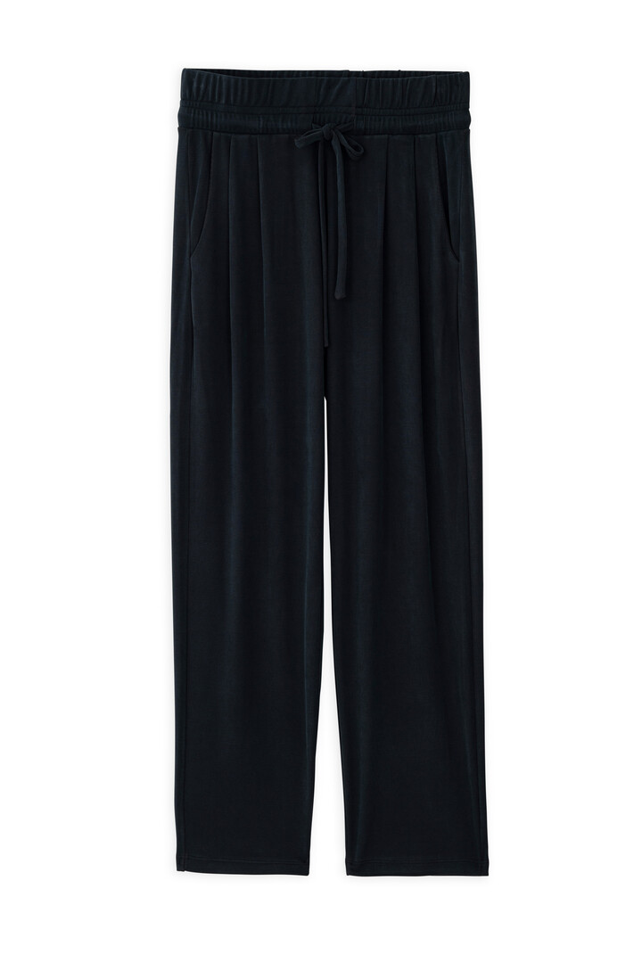 RIB SANDWASHED PLEATED PANTS BLACK
