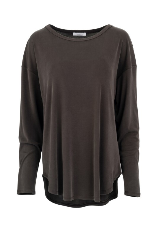 RIB SANDWASHED LONG TOP DARK KHAKI
