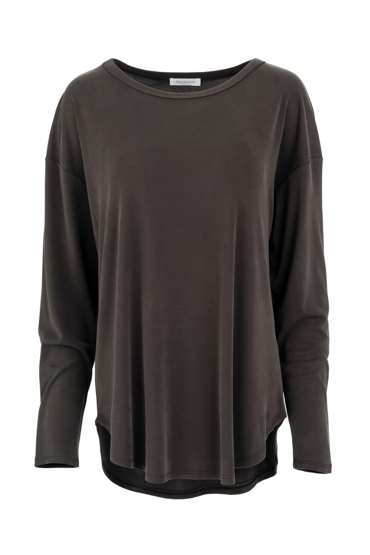 RIB SANDWASHED LONG TOP DARK KHAKI