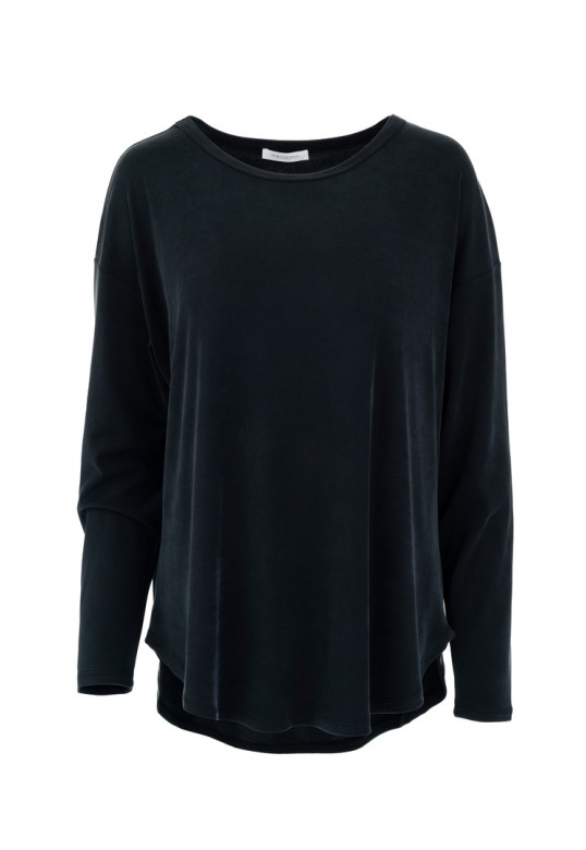 RIB SANDWASHED LONG TOP BLACK