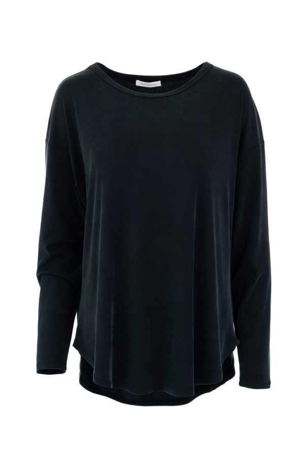 RIB SANDWASHED LONG TOP BLACK