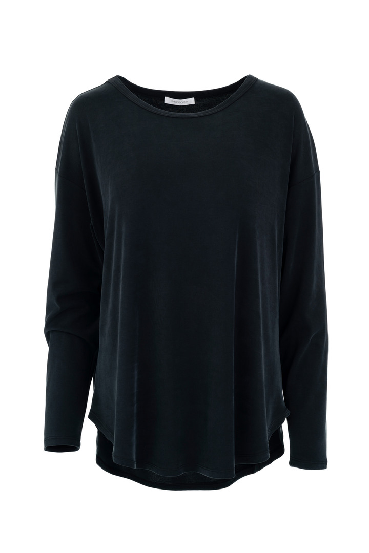 RIB SANDWASHED LONG TOP BLACK