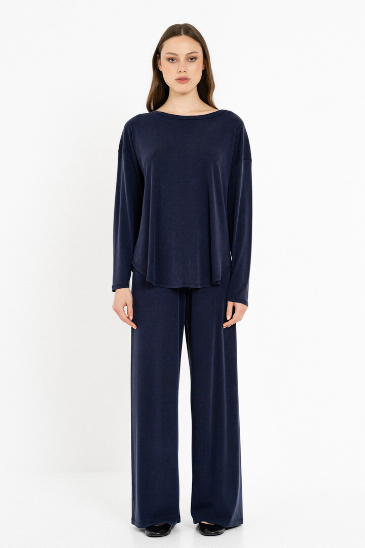 RIB SANDWASHED LONG TOP DARK BLUE
