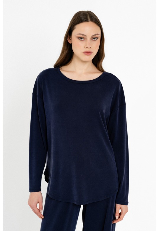 RIB SANDWASHED LONG TOP DARK BLUE
