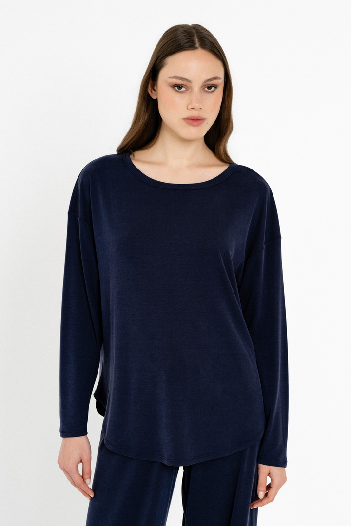 RIB SANDWASHED LONG TOP DARK BLUE