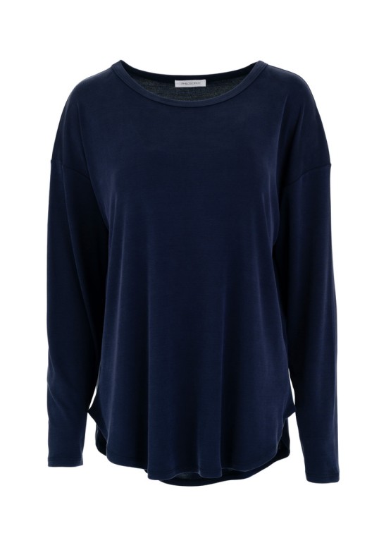 RIB SANDWASHED LONG TOP DARK BLUE