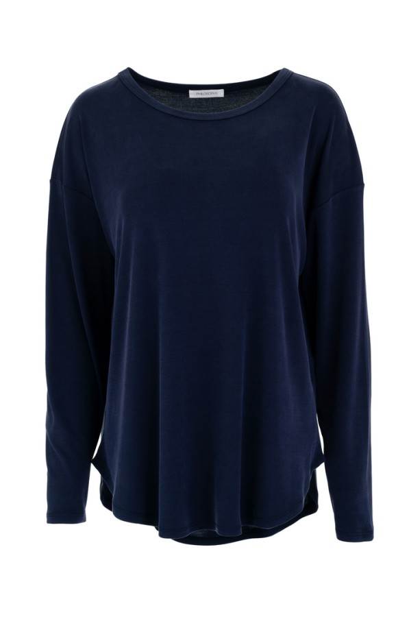 RIB SANDWASHED LONG TOP DARK BLUE