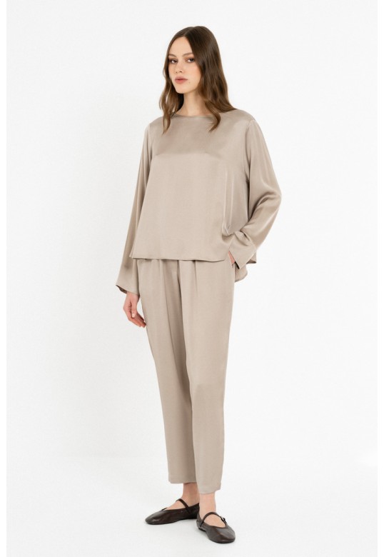 SATIN ECOVERO TOP BEIGE