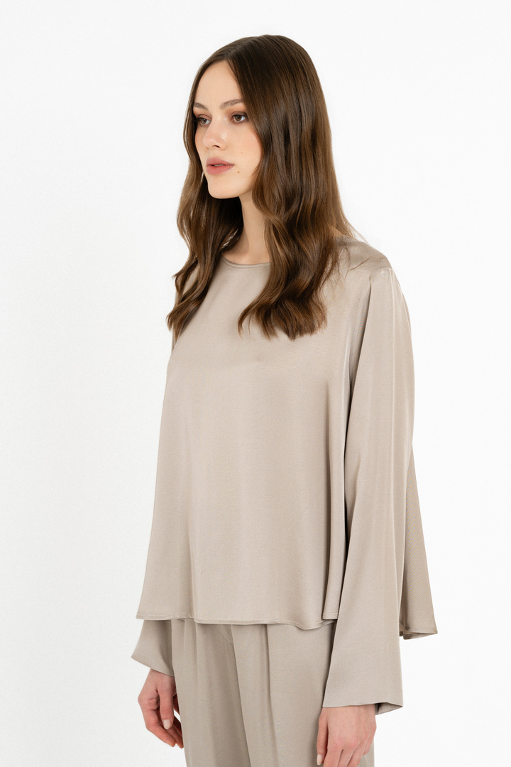 SATIN ECOVERO TOP BEIGE