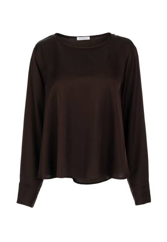 SATIN ECOVERO TOP DARK BROWN