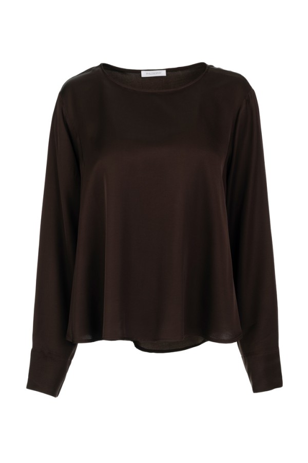 SATIN ECOVERO TOP DARK BROWN