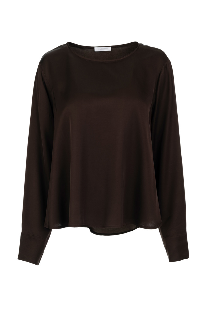 SATIN ECOVERO TOP DARK BROWN