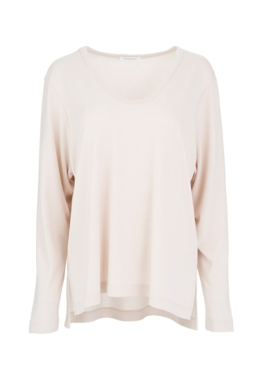 CUPRO PIQUE V NECK TOP CREAM