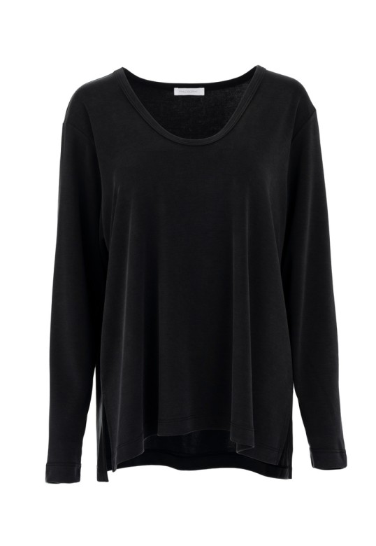 CUPRO PIQUE V NECK TOP OFF BLACK