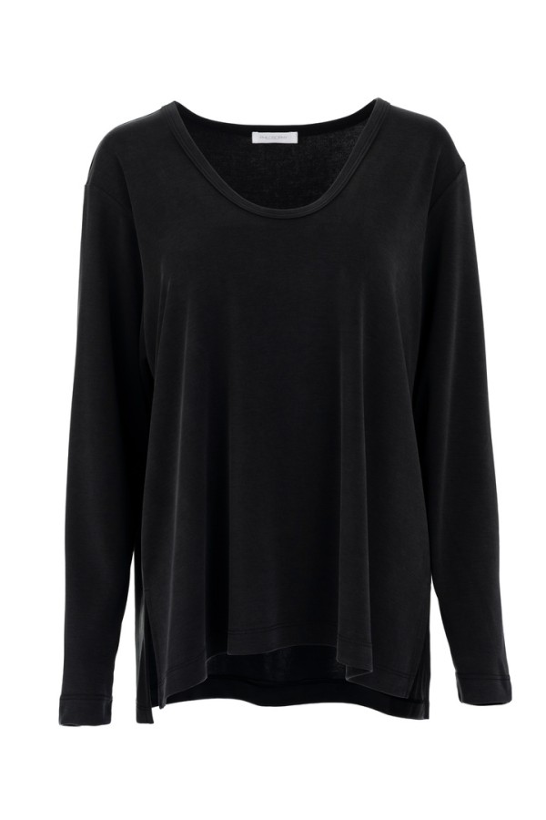 CUPRO PIQUE V NECK TOP OFF BLACK