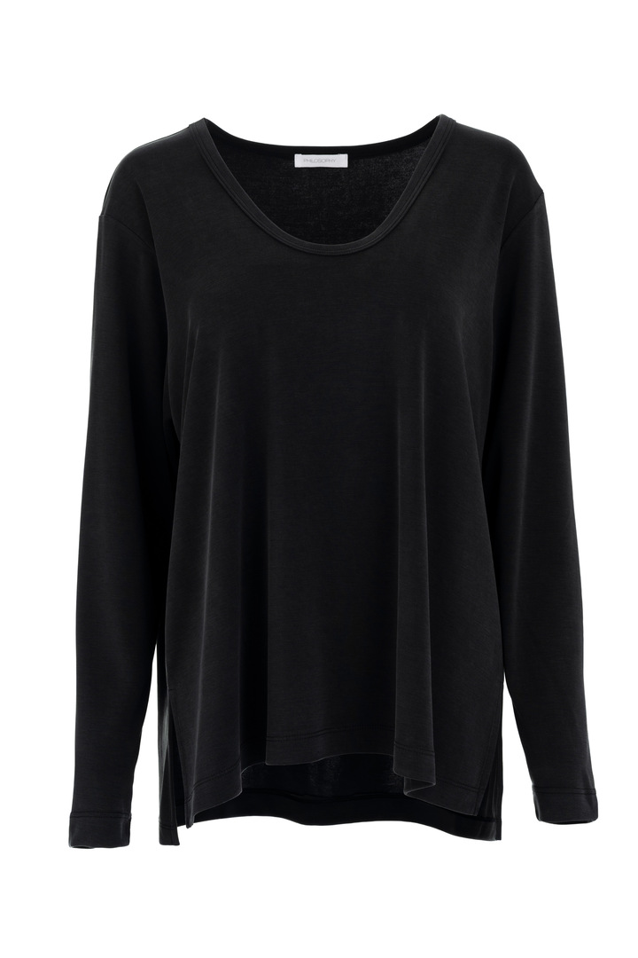 CUPRO PIQUE V NECK TOP OFF BLACK