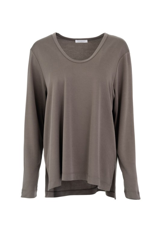 CUPRO PIQUE V NECK TOP TAUPE