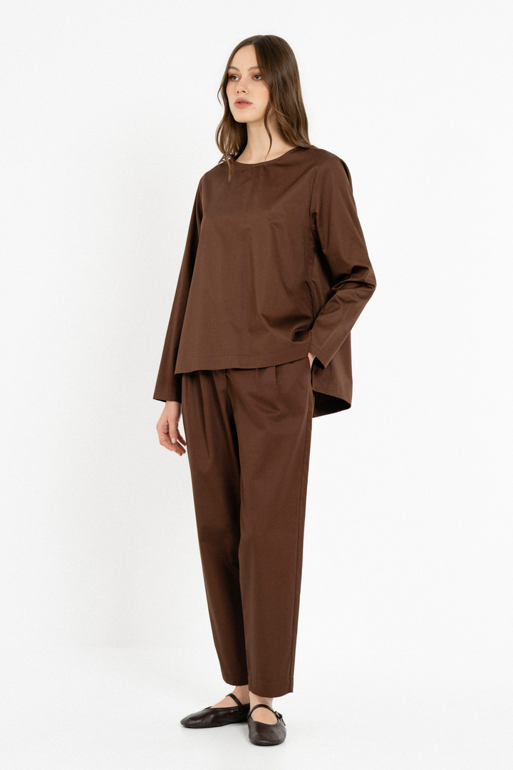 POPLIN BLOUSE DARK BROWN