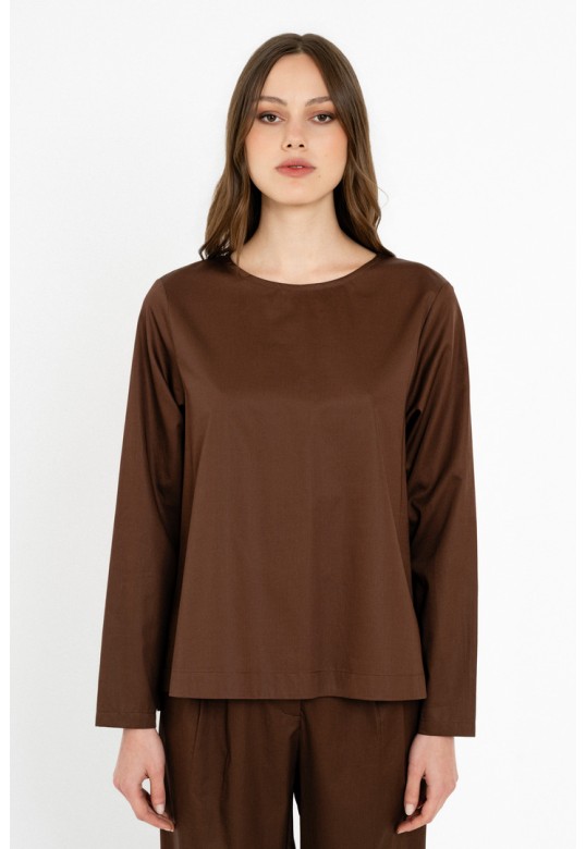 POPLIN BLOUSE DARK BROWN